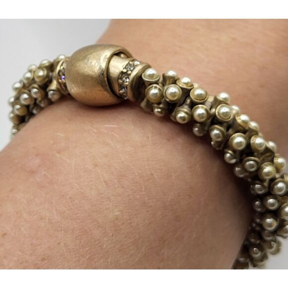 Banana Republic CHampagne Gold Imitation Pearl Chunky Bracelet 8in - Picture 3 of 6